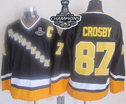 Penguins #87 Sidney Crosby Black/Yellow CCM Throwback Stanley Cup Finals Champions Stitched NHL Jersey - Click Image to Close